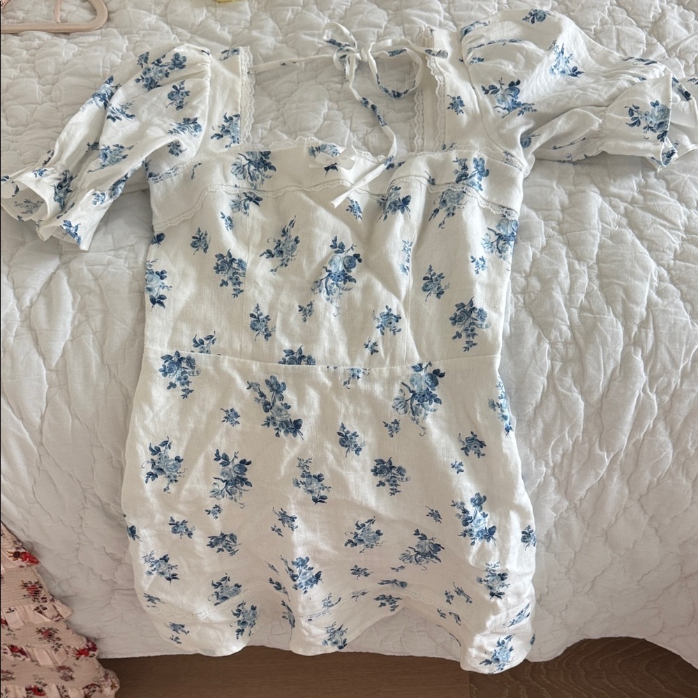 Reformation White Dress with Blue Accents